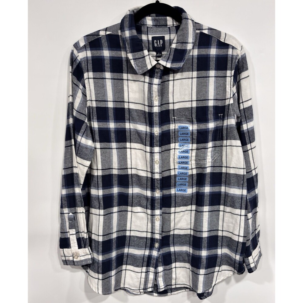 GAP Ladies Button Down Long Sleeve Relaxed Fit Boyfriend Flannel Top Large NWT